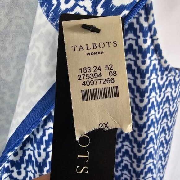 Talbots Stretch Knit Sleeveless Midi Dress 2X Blue/White Geometric Preppy Office - Picture 6 of 7